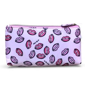 Conair Zippered Makeup Bag Organizer 8.5”X4.5” Light Pink Lips Muah